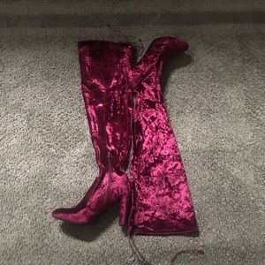 Crushed Velvet Knee-High Boots